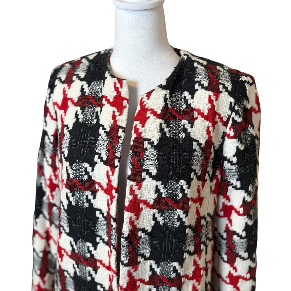 Vtg‎ Nouveaux Houndstooth Blazer Jacket Size Medium Black White Red Tweed Office